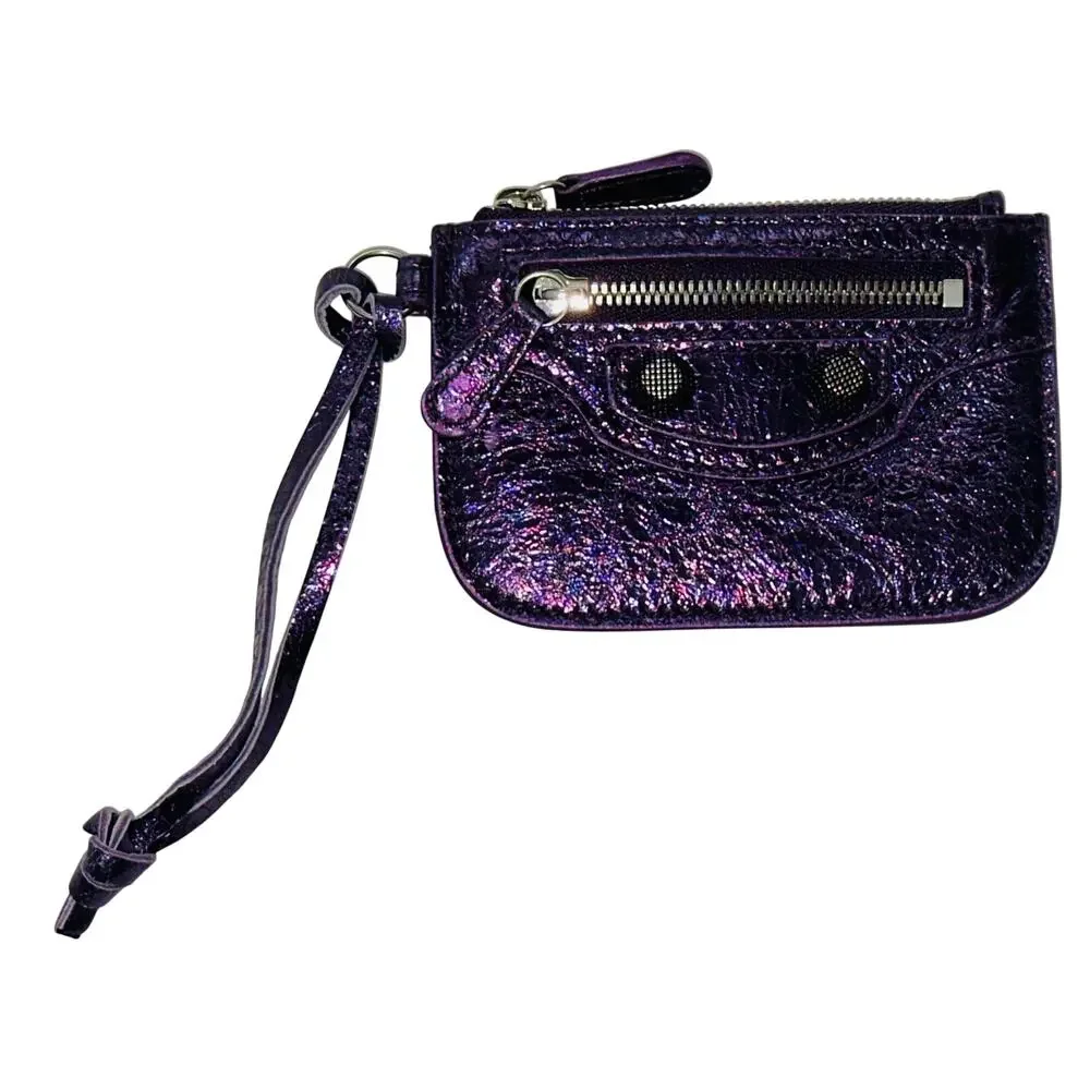 Balenciaga Le Cagole Leather Coin Purse ~ Metallic Purple